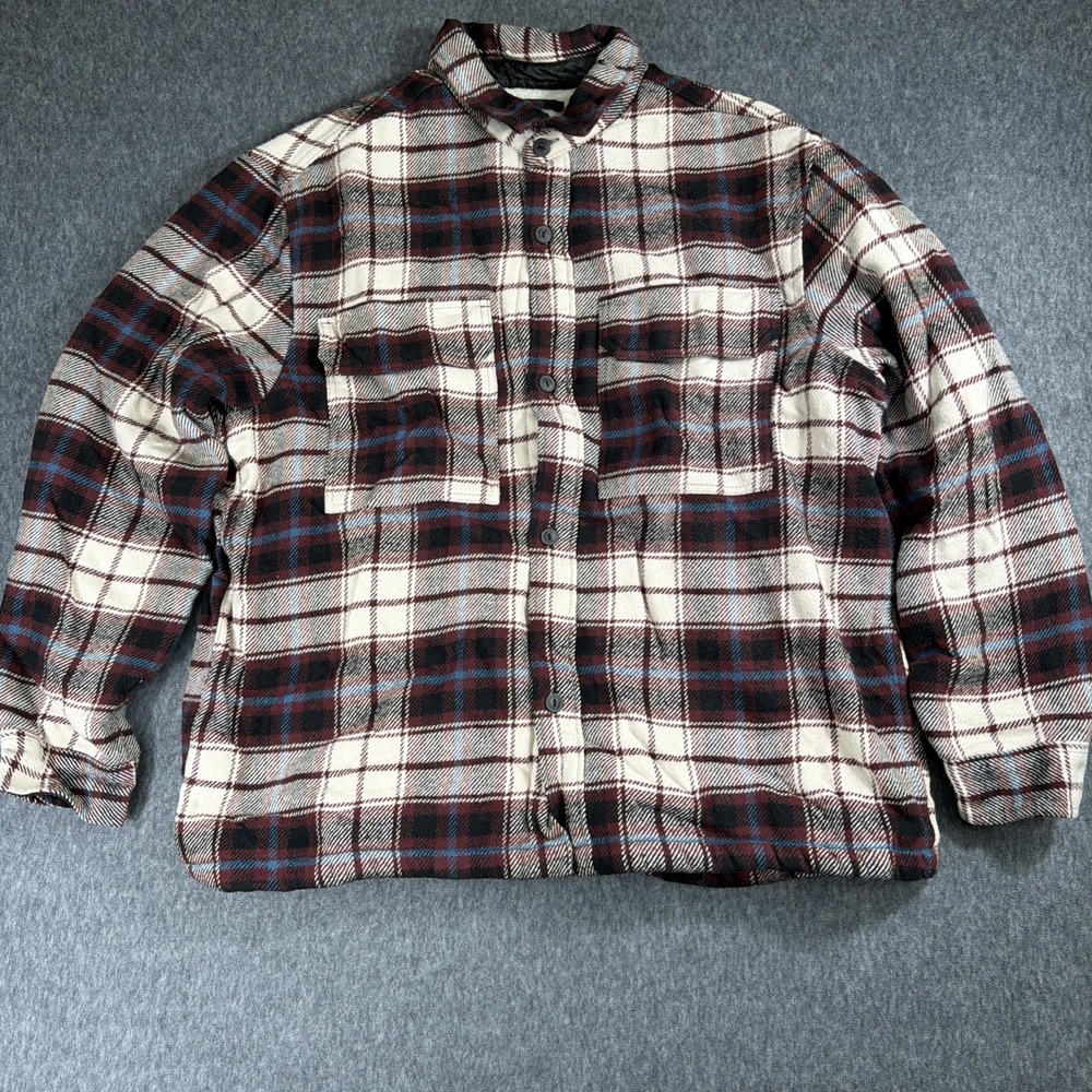 H&M Flannel Jacket Mens XL Maroon /White Sherpa Lined Plaid